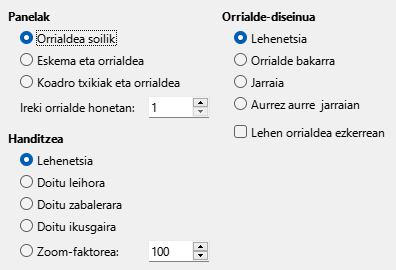 PDF esportazioaren bistaratze-aukeren elkarrizketa-koadroaren irudia