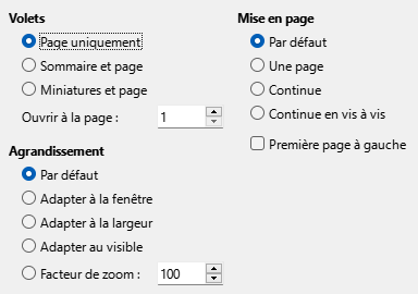 Image de la boîte de dialogue des options d'affichage de l'export PDF