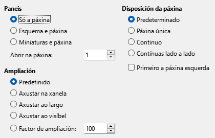 Imaxe da caixa de diálogo de opcións de vista de exportación a PDF