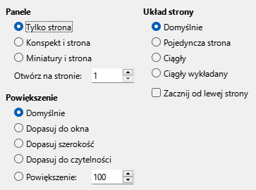 Obraz okna dialogowego opcji widoku eksportu do PDF