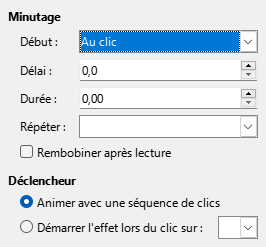 Boîte de dialogue Temporisation de l'animation personnalisée