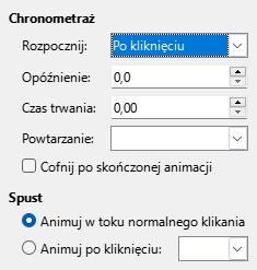 Okno dialogowe niestandardowego czasu animacji