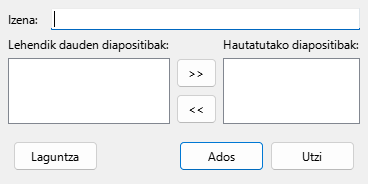 Diapositiba-aurkezpen pertsonalizatuak definitzeko elkarrizketa-koadroa