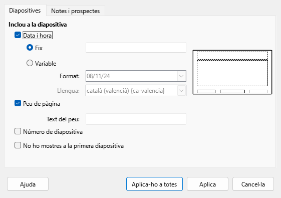 Diàleg de capçalera i peu de pàgina