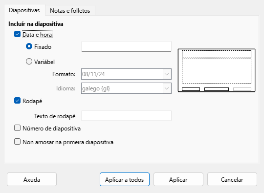Caixa de diálogo Cabeceira e rodapé