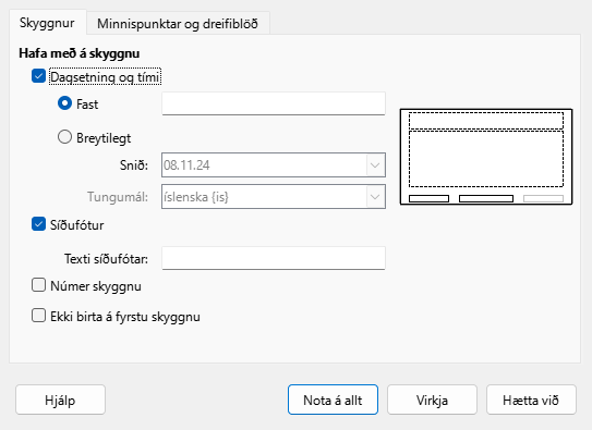 Header Footer Dialog