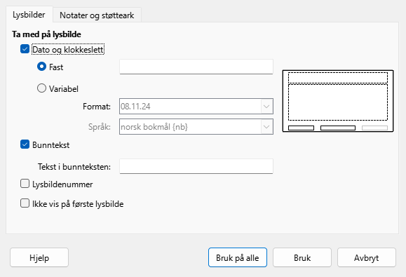 Topptekst Bunntekst Dialog