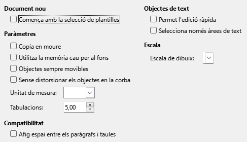 Diàleg d'opcions generals de l'Impress