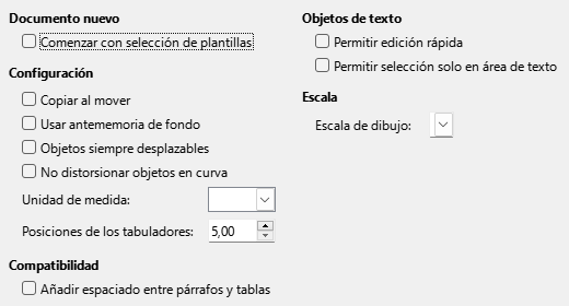 Diálogo Opciones generales de Impress