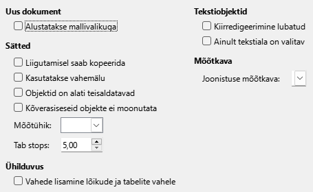 Ekraanipilt Impressi üldistest sätetest