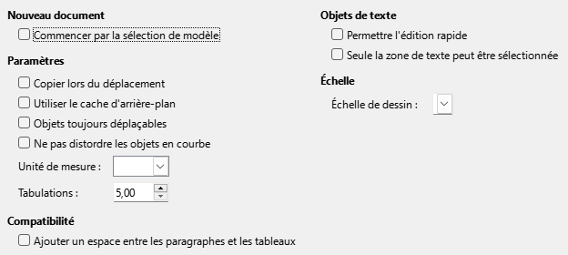 Boîte de dialogue Options générales Impress