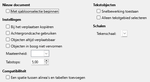 Afbeelding van dialoogvenster Opties - Impress - Algemeen