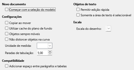 Caixa de diálogo opções gerais do Impress