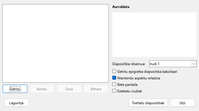 Impressen argazki-albumen elkarrizketa-koadroa