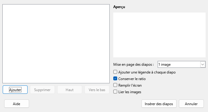 Boîte de dialogue Album photo Impress