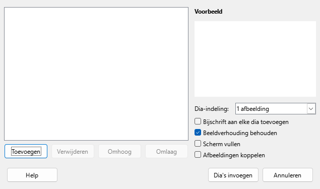 Afbeelding van dialoogvenster Opties - Impress - Foto-album