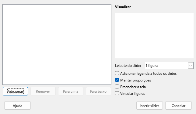 Caixa de diálogo do álbum de fotos do Impress