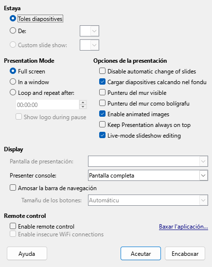 Presentation Dialog