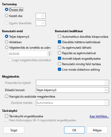 Bemutató párbeszédablak