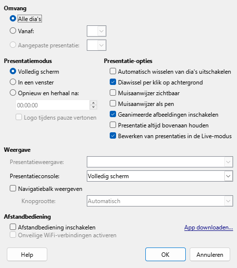 Dialoogvenster Presentatie