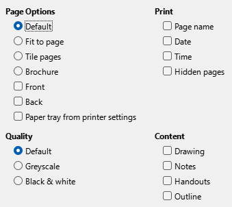 Impress Print Options Dialogue Box