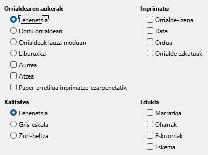 Impressen inprimatze-aukeren elkarrizketa-koadroa