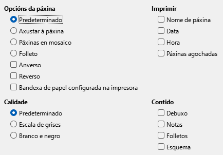 Caixa de diálogo Opcións de impresión do Impress
