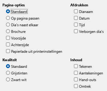 Afbeelding van dialoogvenster Opties - Impress - Afdrukken