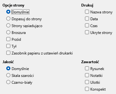 Okno dialogowe opcji drukowania Impress