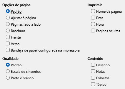 Caixa de diálogo Opções de impressão