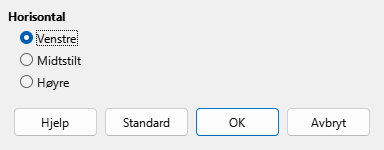 Dialogvindu for justering