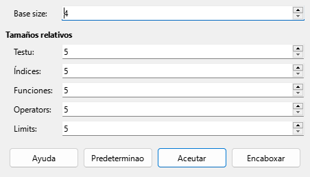 Caxa de diálogu Tamañu de la lletra