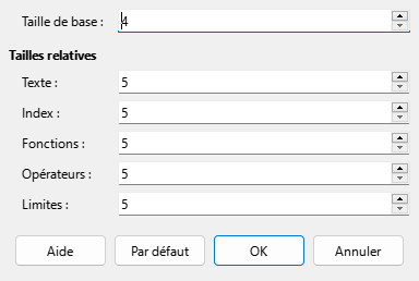 Boîte de dialogue de taille de police