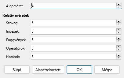 Betűméret párbeszédablak
