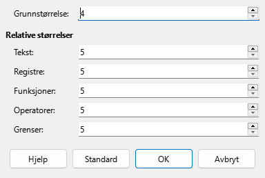 Dialogvindu for skriftstørrelse