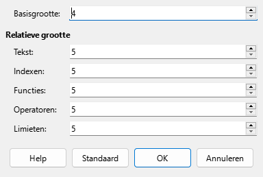 Dialoogvenster Tekengrootte