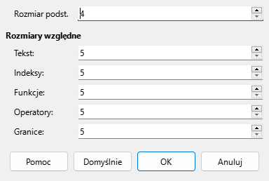 Okno dialogowe rozmiaru czcionki