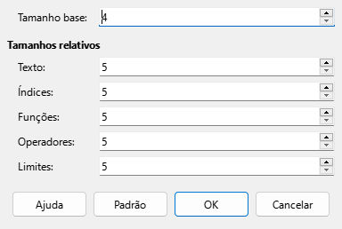Caixa de diálogo Tamanho da fonte