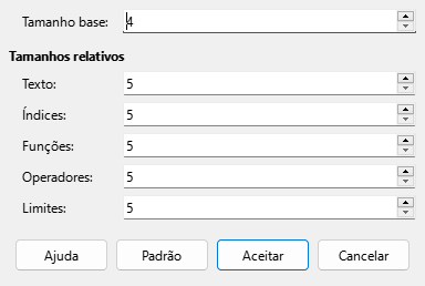 Caixa de diálogo Tamanho do tipo de letra