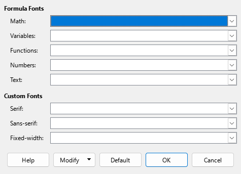 Font Type Dialogue Box