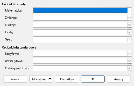 Okno dialogowe typu czcionki