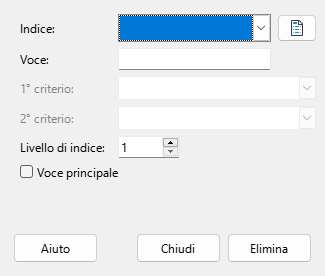 Finestra di dialogo Voce di indice