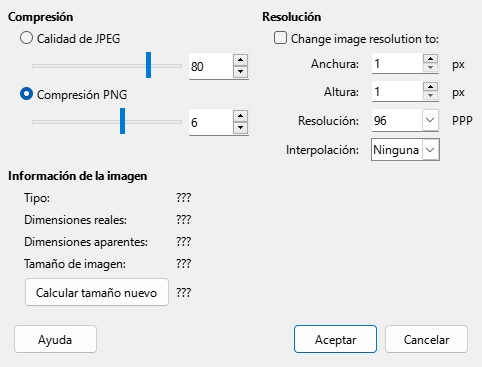 Diálogo Comprimir imagen