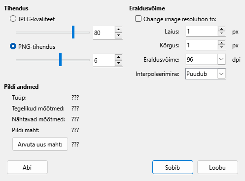 Pildi tihendamise dialoog