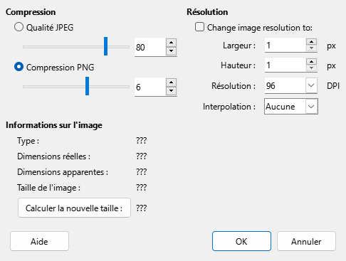 Boîte de dialogue Compresser l'image