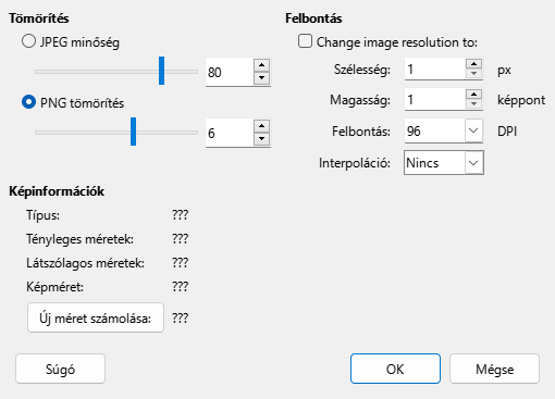 Képtömörítési párbeszédablak