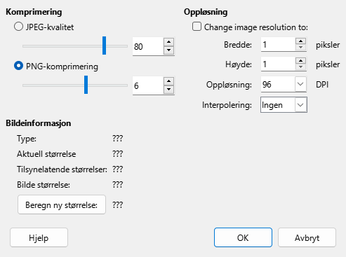 Dialogvindu for komprimering av bilde