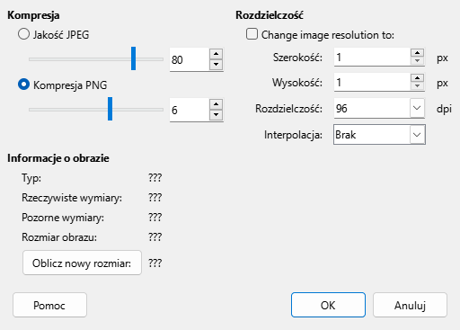 Okno dialogowe kompresji obrazu