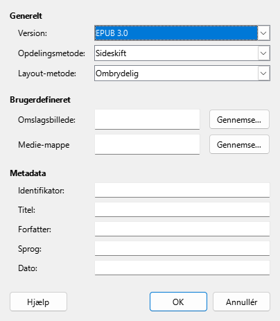 dialogfeltet EPUB