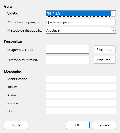 Caixa de diálogo EPUB